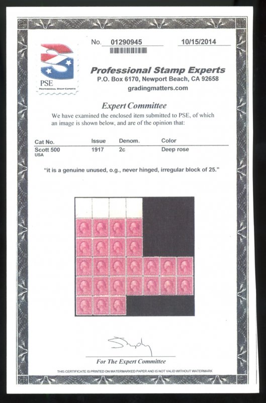 U.S. #500 MINT WITH PSE CERT SINGLE OG NH