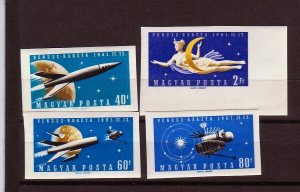 HUNGARY Sc 1385-88 NH IMPERF SET+SOUVENIR SHEET OF 1961 - SPACE. Sc $230