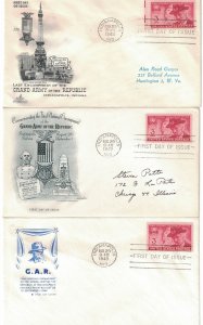 1949 FDC, #985, 3c G.A.R., 3 different cachets