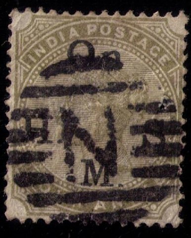 INDIA 1883 Olive Green,QV Postage Stamps Overprinted On H. S. M. Four Annas
