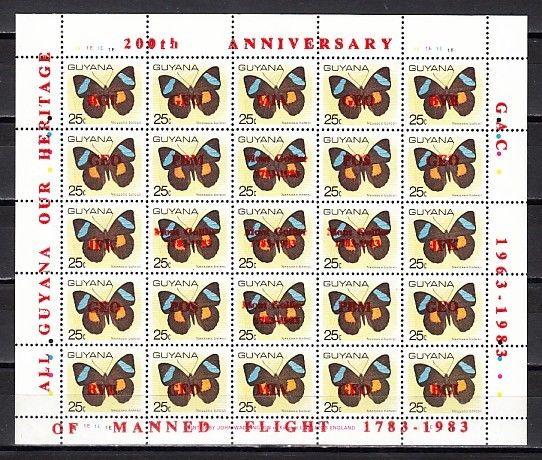 Guyana, Scott cat. 669. Manned Flight o/prints on Butterfly sheet.