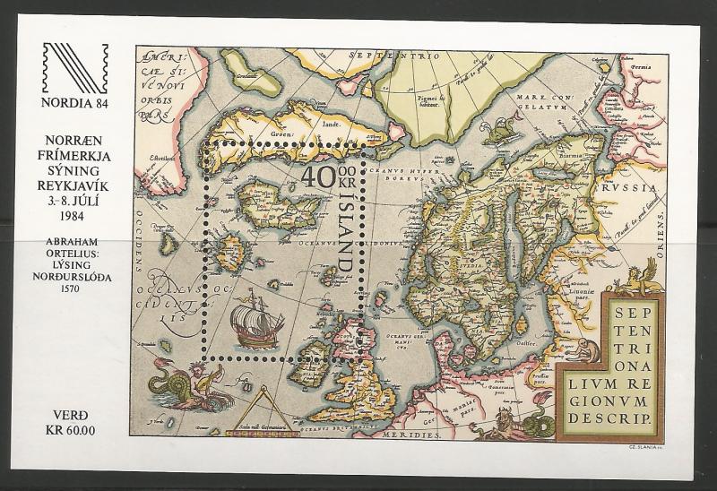 ICELAND 590, ABRAHAM ORTELIUS' MAP OF NORTHERN EUROPE, 1570, MINT NEVER HINGE...