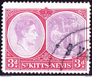 ST KITTS-NEVIS 1946 KGV 3d Reddish Lilac & Scarlet SG73c FU