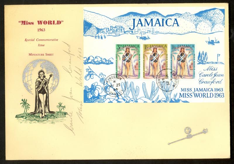 JAMAICA 1964 MISS WORLD Carole Joan Crawford AUTOGRAPHED SS Sc 207a FDC