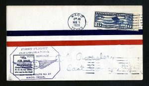 # C10 on CAM # 21 First Flight cover, Waco, TX to Dallas, TX - 3-5-1928 - # 2