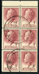 AUSTRALIA 1956-57 4d QE2 Booklet Pane of 6 w TOP SELVAGE Attached Sc 294a VFU