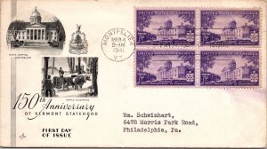 1941 FDC - 150th Anniv of VT Statehood - Better Cachet - Montpelier, VT - F32962