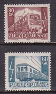 Poland 1954 Sc 612-3 Electric Locomotive Passenger Train Cars Stamp MNH