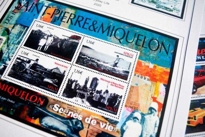 COLOR PRINTED ST. PIERRE AND MIQUELON 2011-2023 STAMP ALBUM PAGES (49 ill pages)