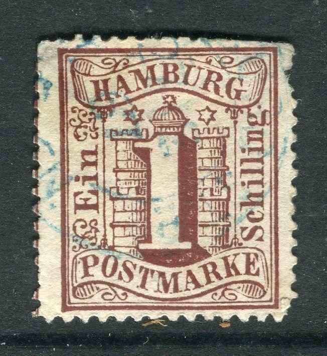 GERMANY  HAMBURG;   1864-5 classic perf issue 1s. used value, 