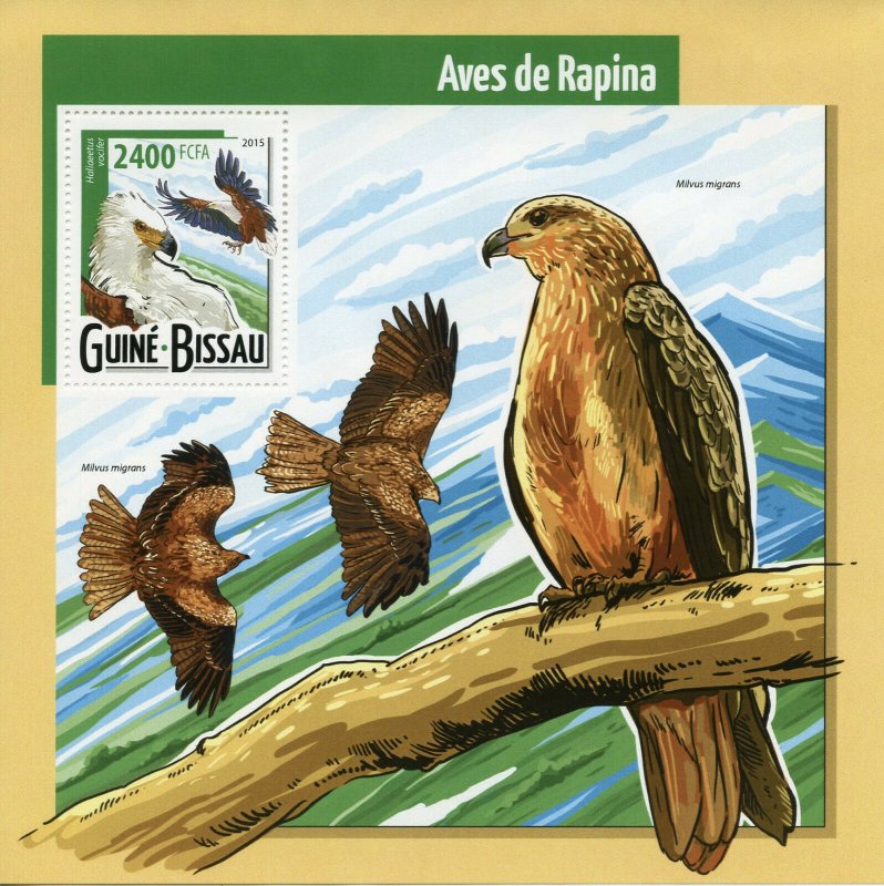 Guinea-Bissau Birds of Prey on Stamps 2015 MNH Fish Eagles Kites Fauna 1v S/S