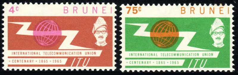 Brunei 116-117, MNH. Intl. Telecommunication Union, cent. ITU Emblem, 1965