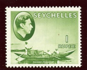 Seychelles 1938 KGVI 1r yellow-green (CH) MLH. SG 146. Sc 144.