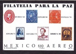 Mexico C434 MNH OG 1974 EXFILMEX Stamp on Stamp Souvenir Sheet VF