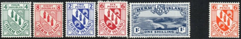 1954 Herm Island Bf 11/16 Timbres Ordinaires non Montés / Monté Mint Set 6