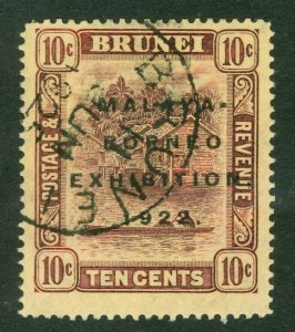 SG 56 Brunei 1922. 10c purple/yellow. Very fine used CAT £75