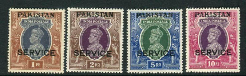 PAKISTAN-1947 A lightly mounted mint part, top value OVPT SERVICE set of 4 Sg 14