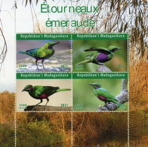 MADAGASCAR - 2021 - Emerald Birds - Perf 4v Sheet -Mint Never Hinged