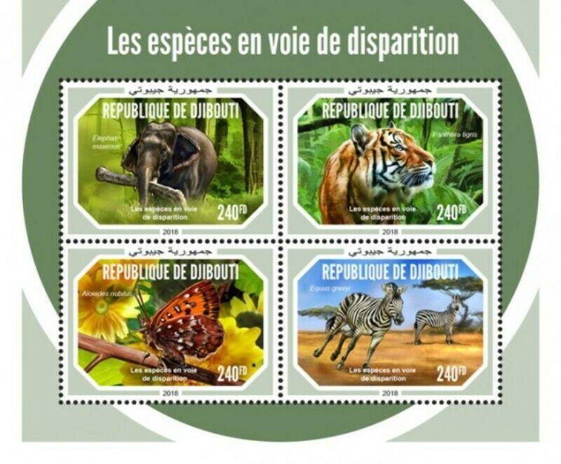 Djibouti - 2019 Endangered Species - 4 Stamp Sheet - DJB18616a