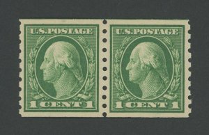 USA 412 - 1 cent Flat Plate Coil Pair - XF Mint never hinged & sound - Perf 8.5