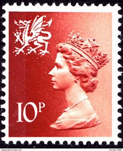 GREAT BRITAIN Wales 1976 QEII 10p Orange SGW28 MNH