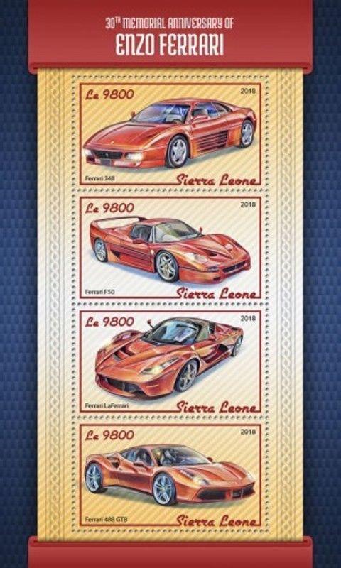 Sierra Leone - 2018 Enzo Ferrari - 4 Stamp Sheet - SRL18109a