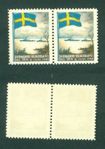 Sweden Poster Stamp Pair Mnh.1944. National Day June 6. Swedish Flag. Navy Ships