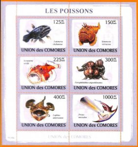 A5596 - COMOROS - ERROR, 2009, MISPERF MINIATURE SHEET: Fish, Marine Life