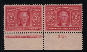 1904 Sc 324 Louisiana Purchase 2c MNH full OG plate number & imprint pair 2154B