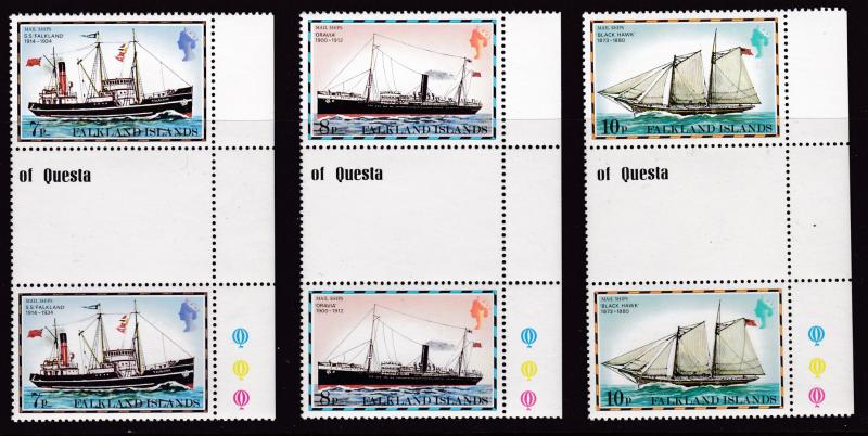 Falkland Islands 1978 Ships Complete (15) Stop Light Margin Gutter Pairs VF/NH