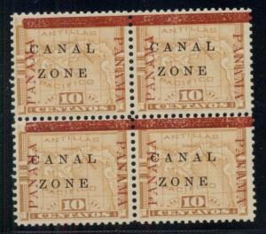 CANAL ZONE #13 10¢ yellow, Block of 4, og, NH, XF