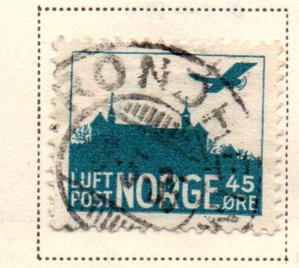 Norway Sc C1 1934 Airplane over Akershus Castle airmail stamp  used