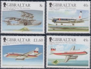 GIBRALTAR Sc # 1048-51 CPL MNH SET of 4 DIFF 75th ANN AIRMAIL SERVICES