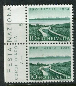 SWITZERLAND; 1954 Pro Patria issue Mint MNH Margin Pair, 10c