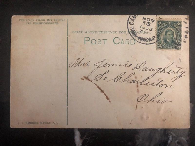 1908 Philippines Us Real Picture Postcard Cover RPPC To Ohio USA Hotel Baguio