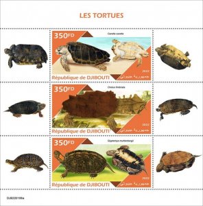 DJIBUTI - 2022 - Tortoises/Turtles - Perf 3v Sheet - Mint Never Hinged