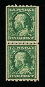 GENUINE SCOTT 390 VF-XF MINT OG NH 1910 PERF-8½ SL-WMK COIL LINE PAIR  #12288