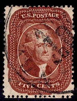 CERTIFIED US Stamp Scott #28 Red Brown USED SCV $1100. PSE Certification.