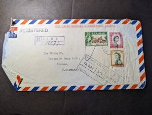 1964 Registered Sarawak Airmail Cover Sibu to Bremen West Germany