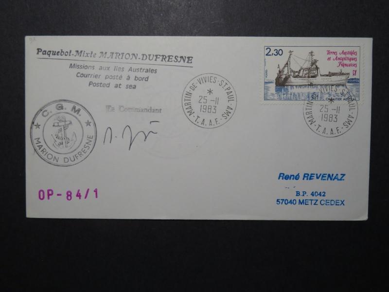 France TAAF 1983 CGM Marion Dufresne Cover / Signed - Z11117