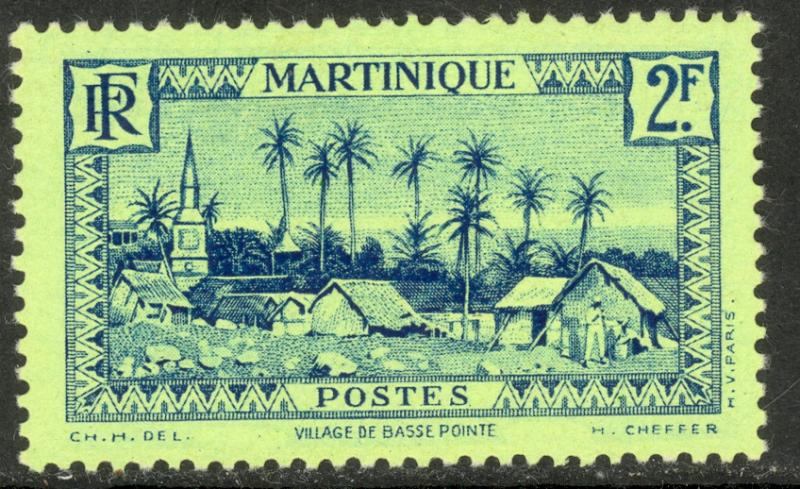 MARTINIQUE 1933-40 2fr Basse-Pointe Village Pictorial Sc 166 MLH