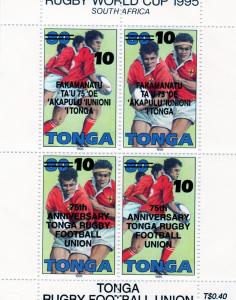 Tonga 1995 RUGBY WORLD CUP Black Ovpt 75th.Anniversary Sheet Perforated Mint(NH)