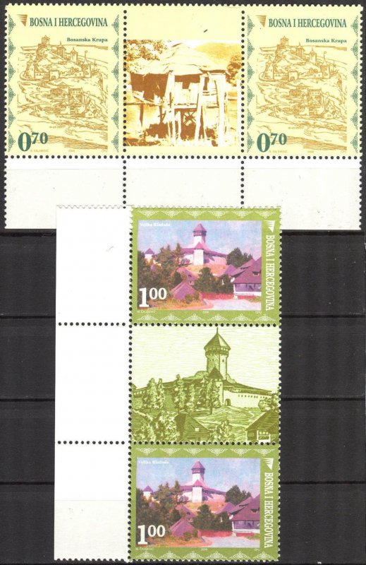 Bosnia 2008 Tourism Architecture 2 Pairs with Labels MNH