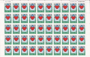 US Stamp - 1992 Love - 50 Stamp Sheet -   #2618