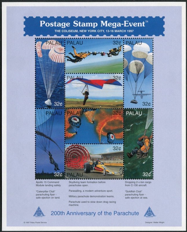 Palau 422-423 sheets, 424-425, MNH. Parachute-200, 1997.