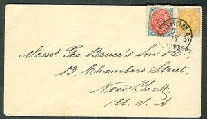 DWI 1893, 3¢ + 7¢ tied St. Thomas to U.S. Facit $2,400