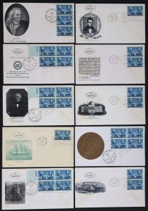 U.S. Used #947 3c Stamp Centennial First Day Covers. Set of 10. Value: $300.00