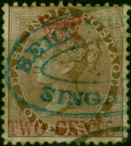 Straits Settlements 1867 2c on 1a Deep Brown SG2 Fine Used with Chop