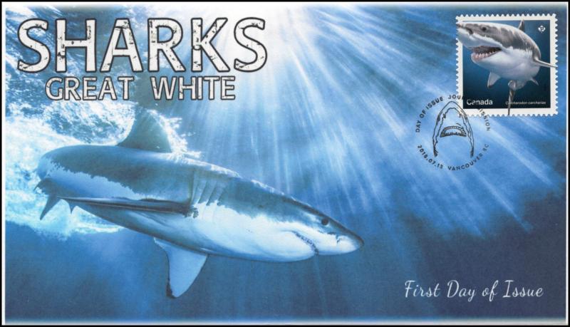 CA18-023, 2018, Sharks, Pictorial, First Day Cover, Great White