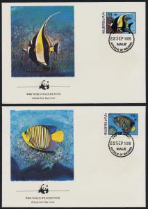 Maldives 1185-7, 9 on FDC's - WWF. Tropical Fish